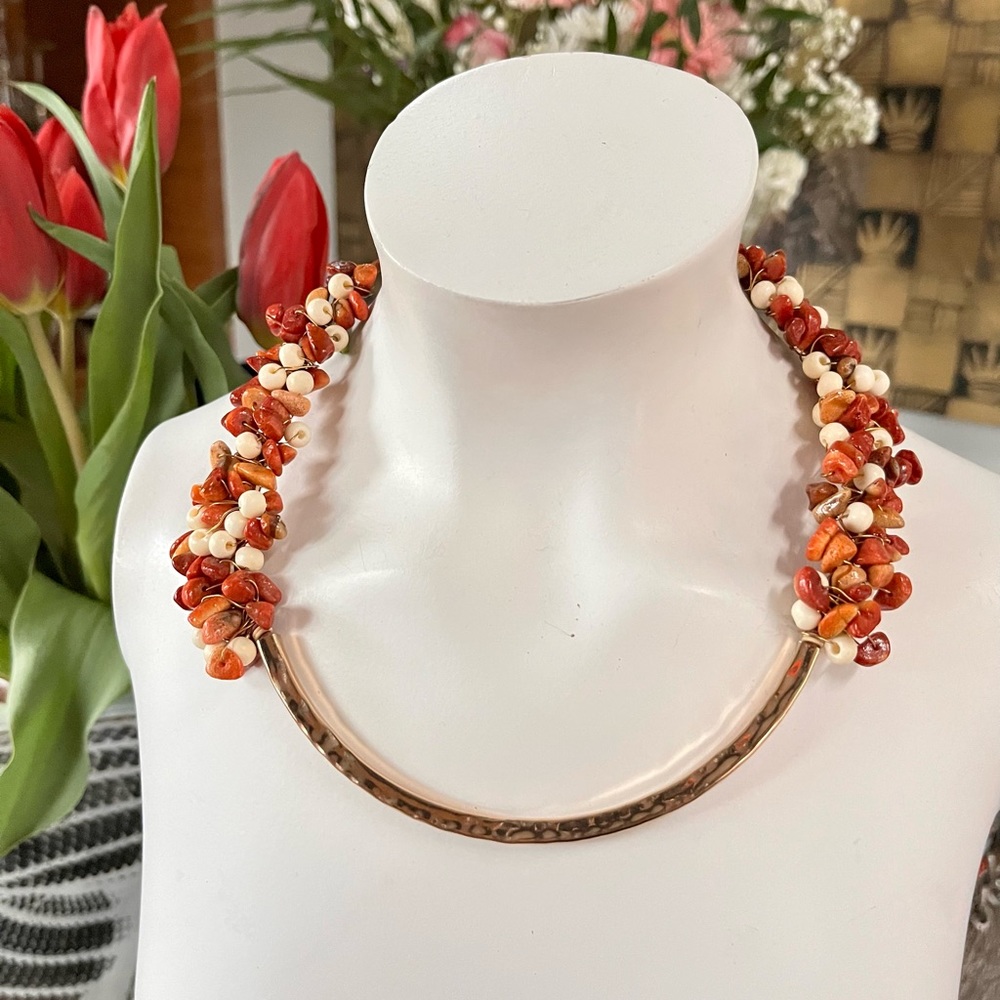 Coral and Bone gold Necklace